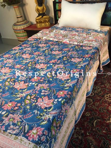 Anah Luxurious Rich Cotton Filled Reversible Handblock Printed Single  Dohar Or Comforter or Quilt or Blanket,Bed Spread; Blanket  or Dohar; 90x60 Inches,Bed Sheet; 90x60 Inches ; RespectOrigins.com