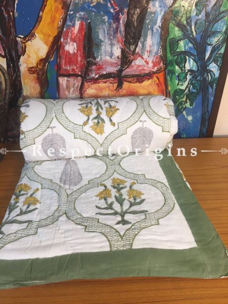 Palatial & Pure Cotton Hand Block Printed Single Jaipuri Dohar Comforter Quilt with Colorful Tree Motifs; 90 x 60 Inches; RespectOrigins.com