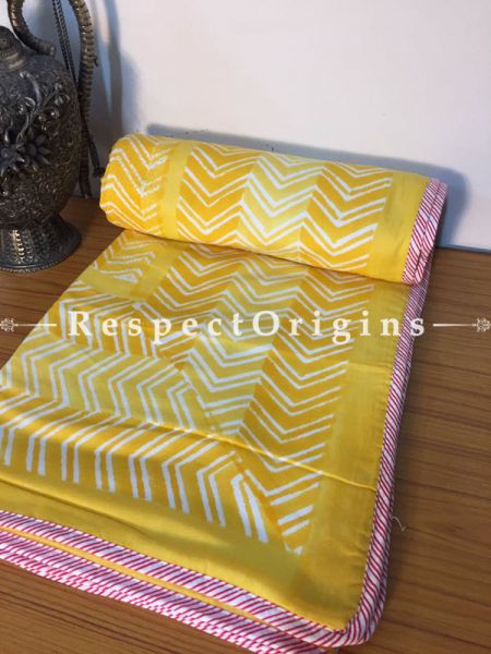 Yellow Base Pure Cotton Hand Block Printed Single Jaipuri Dohar Comforter Quilt with Zig Zag Pattern; 90 x 60 Inches; RespectOrigins.com
