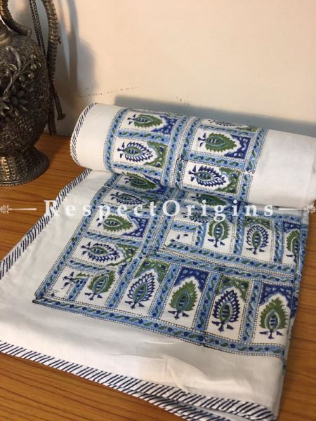 Pretty Cotton Hand Block Printed Single Jaipuri Dohar Comforter Quilt in White Base with Ethnic Motifs in Red; 90 x 60 Inches; RespectOrigins.com