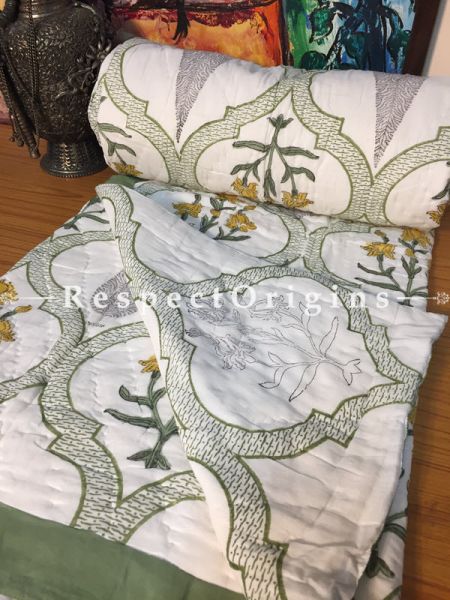Analia Luxury Rich Cotton- Filled Reversible Single Size Comforter; Hand Block Printed 90x60 Inches; RespectOrigins.com