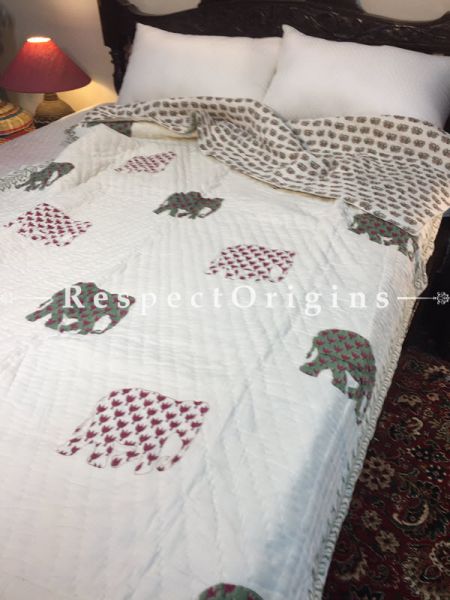 Maira Luxury Rich Cotton- Filled Reversible Single Size Comforter; Hand Block Printed 90x60 Inches; RespectOrigins.com
