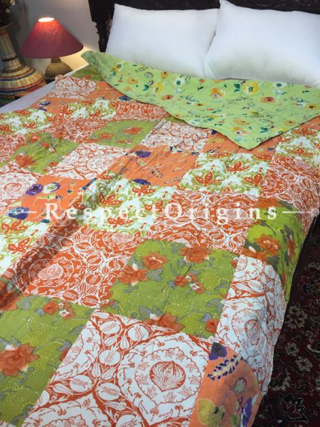 Sara Luxury Rich Cotton- Filled Reversible Single Size Comforter; Hand Block Printed 90x60 Inches; RespectOrigins.com