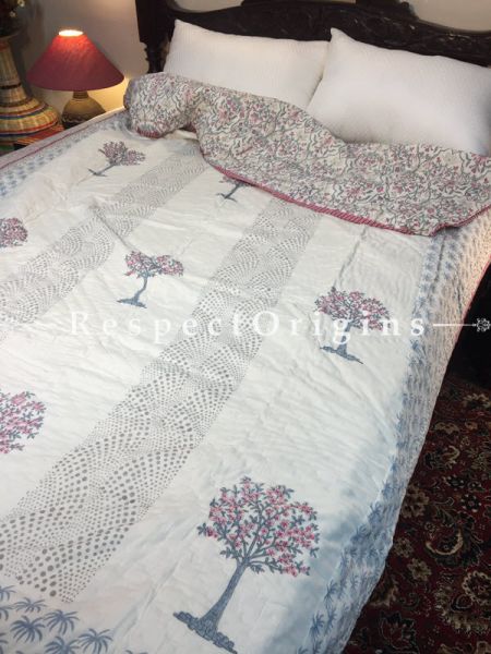 Nadia Luxury Rich Cotton- Filled Reversible Single Size Comforter; Hand Block Printed 90x60 Inches; RespectOrigins.com