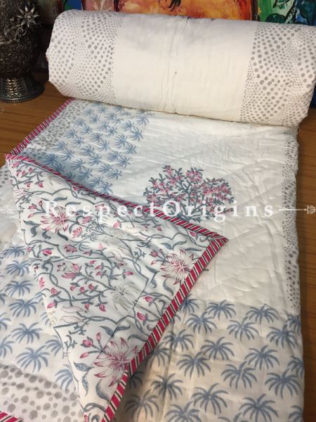 Nadia Luxury Rich Cotton- Filled Reversible Single Size Comforter; Hand Block Printed 90x60 Inches; RespectOrigins.com