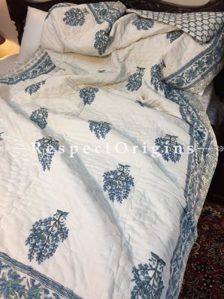 Kaira Luxury Rich Cotton- Filled Reversible Single Size Comforter; Hand Block Printed 90x60 Inches; RespectOrigins.com