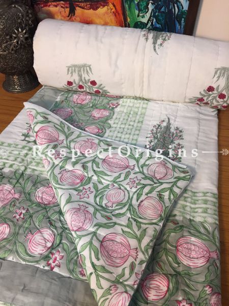 Paloma Luxury Rich Cotton- Filled Reversible Single Size Comforter; Hand Block Printed 90x60 Inches; RespectOrigins.com