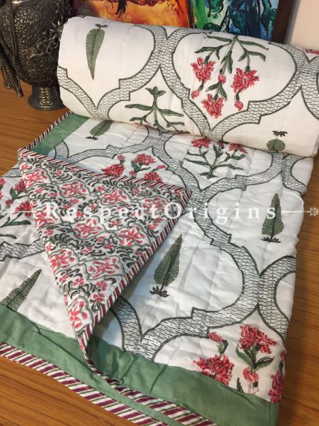 Olivia Luxury Rich Cotton- Filled Reversible Single Size Comforter; Hand Block Printed 90x60 Inches; RespectOrigins.com