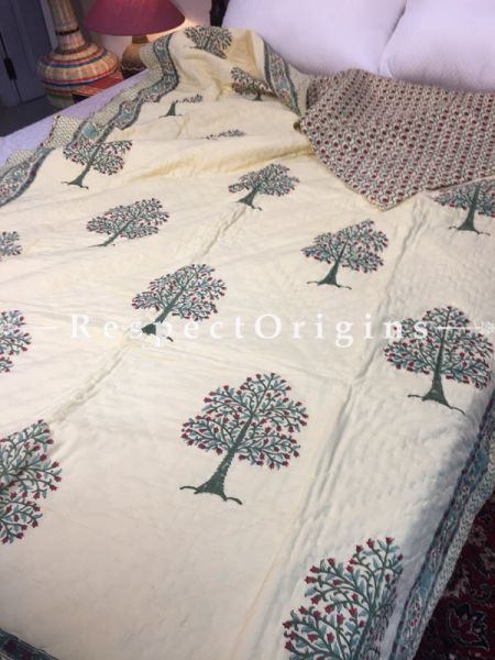 Celia Luxury Rich Cotton- Filled Reversible Single Size Comforter; Hand Block Printed 90x60 Inches; RespectOrigins.com