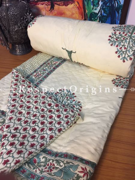 Celia Luxury Rich Cotton- Filled Reversible Single Size Comforter; Hand Block Printed 90x60 Inches; RespectOrigins.com