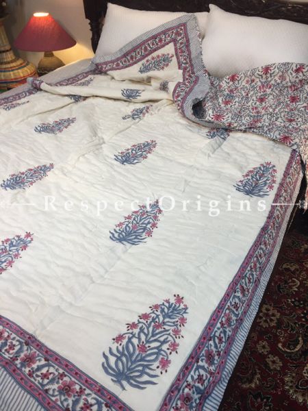 Aaria Luxury Rich Cotton- Filled Reversible Single Size Comforter; Hand Block Printed 90x60 Inches; RespectOrigins.com