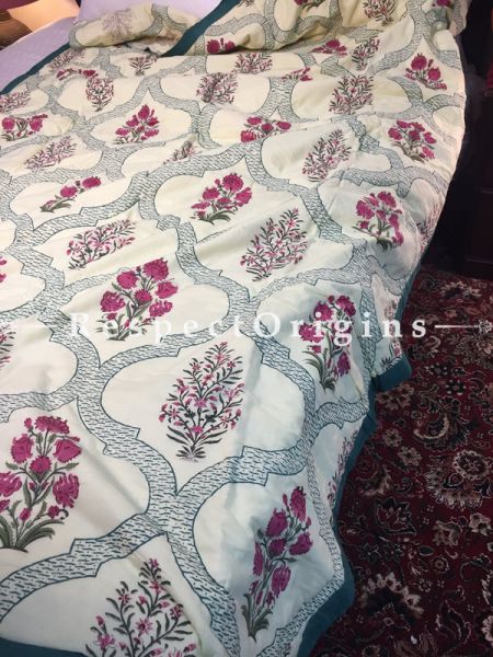 Rayna Luxury Rich Cotton- Filled Reversible Single Size Comforter; Hand Block Printed 90x60 Inches; RespectOrigins.com