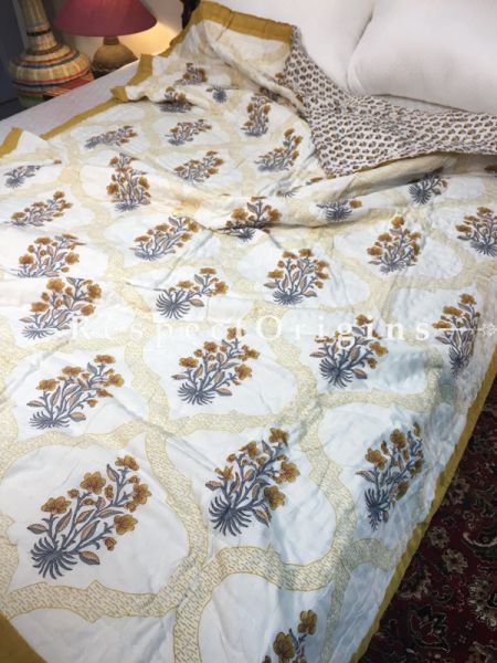 Fleur Luxury Rich Cotton- Filled Reversible Single Size Comforter; Hand Block Printed 90x60 Inches; RespectOrigins.com