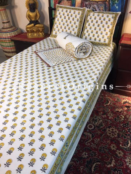 Camellia Luxurious Rich Cotton Filled Reversible Handblock Printed Single  Dohar Or Comforter or Quilt or Blanket,Bed Spread; Blanket  or Dohar; 88x54 Inches,Bed Sheet; 90x60 Inches,Cushion;16x15.5Inches; RespectOrigins.com