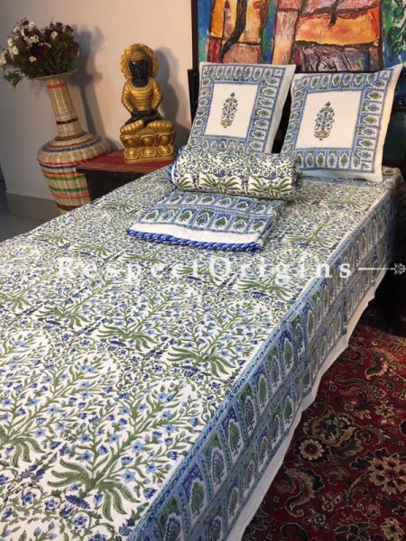 Tulip Luxurious Rich Cotton Filled Reversible Handblock Printed Single  Dohar Or Comforter or Quilt or Blanket,Bed Spread; Blanket  or Dohar; 90x60 Inches,Bed Sheet; 90x60 Inches,Cushion;16x15.5Inches; RespectOrigins.com