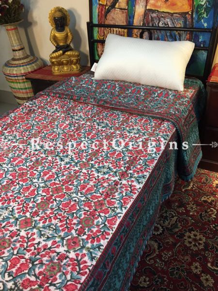 Carnation Luxurious Rich Cotton Filled Reversible Handblock Printed Single  Dohar Or Comforter or Quilt or Blanket,Bed Spread; Blanket  or Dohar; 90x60 Inches,Bed Sheet; 90x60 Inches,; RespectOrigins.com