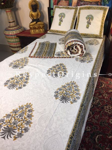 Magnolia Luxurious Rich Cotton Filled Reversible Handblock Printed Single  Dohar Or Comforter or Quilt or Blanket,Bed Spread; Blanket  or Dohar; 88x54 Inches,Bed Sheet; 90x60 Inches,Cushion;16x15.5Inches; RespectOrigins.com