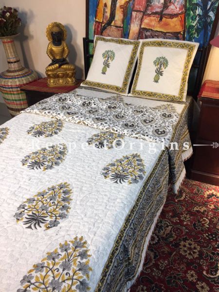 Magnolia Luxurious Rich Cotton Filled Reversible Handblock Printed Single  Dohar Or Comforter or Quilt or Blanket,Bed Spread; Blanket  or Dohar; 88x54 Inches,Bed Sheet; 90x60 Inches,Cushion;16x15.5Inches; RespectOrigins.com