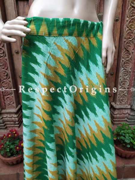 Green Block-printed Cotton Palazzo Free Size Elasticated Drawstring Pants for Women; Length 40 Inches; RespectOrigins.com