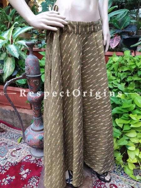 Light Brown Block-printed Cotton Palazzo Free Size Elasticated Drawstring Pants for Women; Length 40 Inches; RespectOrigins.com