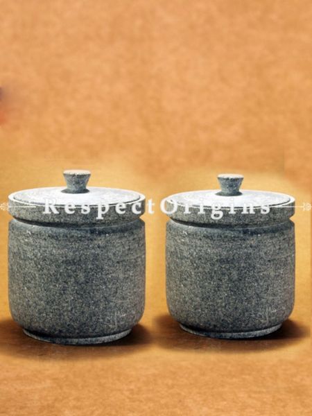 Toxic-Free & Hand-Seasoned Soap Stone Jar With Lid (Set Of 2)-Pr-50222-70452