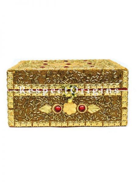 Square Golden Jewelry Box with Velvet Walls & Floor inside; RespectOrigins