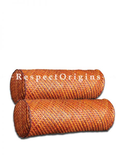Buy Handcrafted Cylindrical Shape Brown Diwan Cushion; Screw Pine Leaf; Brown; Ecofriendly; Set of 2 At RespectOrigins.com