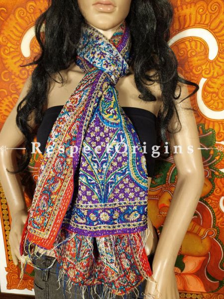 Kantha Stitch Patchwork Silk Multicoloured Stoles; Length 66 x17 width  Inches; RespectOrigins.com