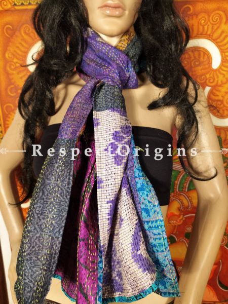 Kantha Stitch Patchwork Silk Multicoloured Stoles; Length 66 x width 17 Inches; RespectOrigins.com