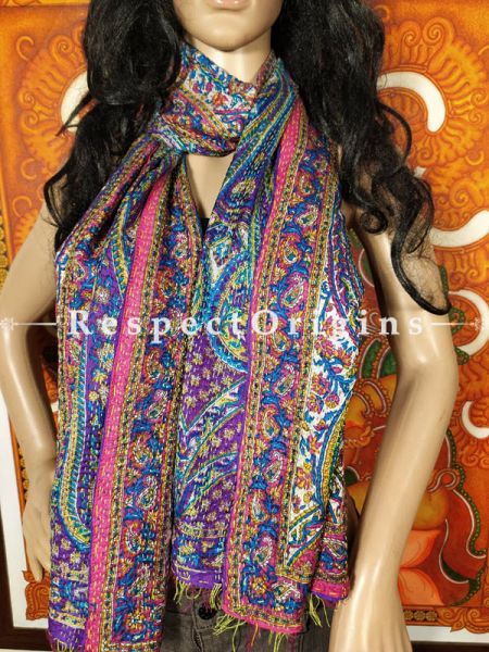 Kantha Stitch Patchwork Silk Multicoloured Stoles; Length 66 x17 width Inches; RespectOrigins.com