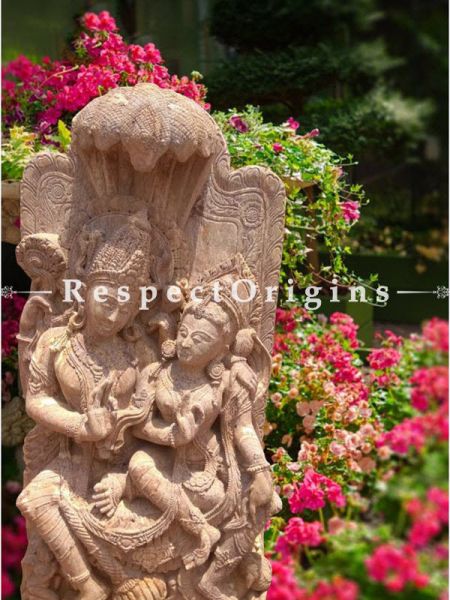Phenomenal Stone Vishnu And Lakshmi Seated On Five Headed Serpent Statue for Outdoors