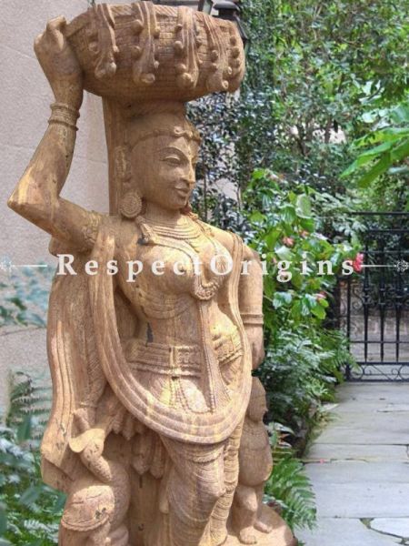 Buy Glamorous intricately Carved Large Stone Devadasi with A Basket for Outdoor or indoor Statue; 6 Feet At RespectOriigns.com