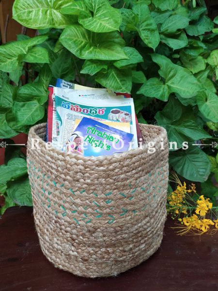 Natural Stylish Hand-braided Jute Planter, Laundry, Blankets or Toys Basket; 10 Inches; RespectOrigins.com