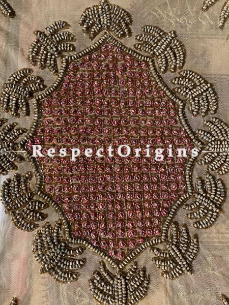 Lovely Table Cover on Beige Net with Beadwork, 80x40 in; RespectOrigins.com