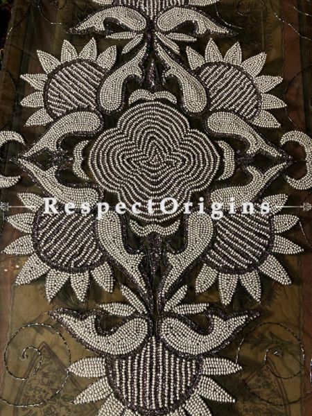 Lovely Table Cover on Black Net with Beadwork, 80x40 in; RespectOrigins.com