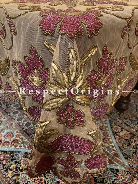 Antique Rose Luxury Table Dining Cover Gift in Net w/ fabulous Beadwork in Goldtones; RespectOrigins.com