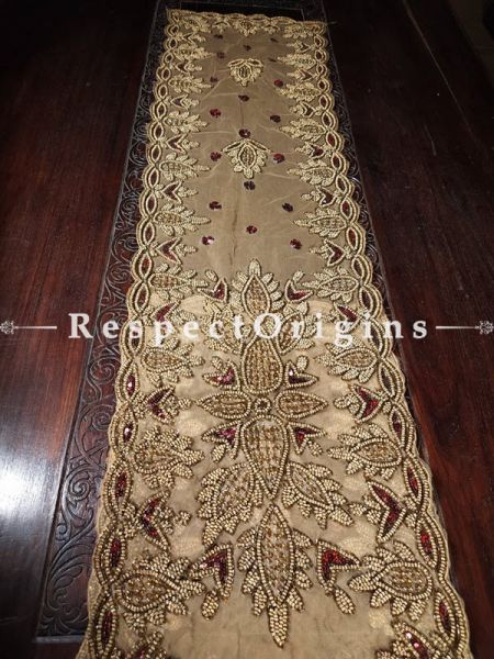 Buy Table Runner, Golden Red Beads, Brown, Beadwork Handcrafted 88x16 Inches At RespectOrigins.com