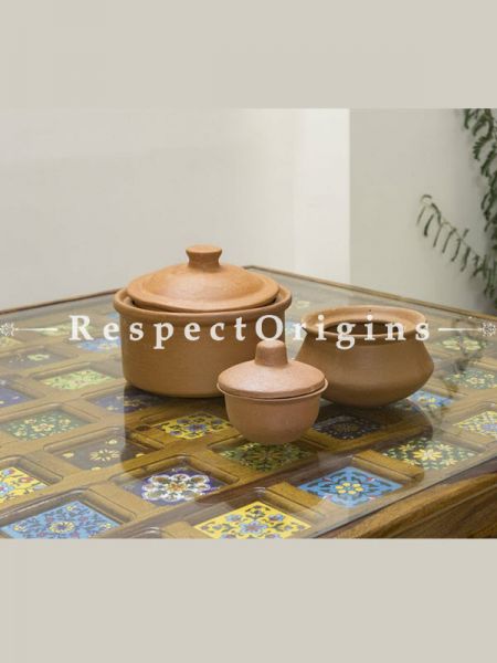Buy Set of 3 Terracotta Cooking Utensil with Lid and a Curd Bowl At RespectOrigins.com
