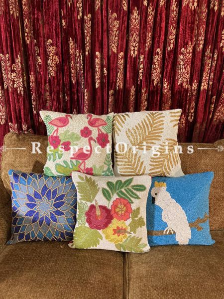 Assorted Joyful Throw Cushions Handcrafted & Embellished with Beadwork on Satin Silk. Ideal X'mas Holiday Birthday Housewarming Gift Set of 5!; RespectOrigins.com