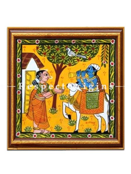 Daily activities of tribal women, Set of 6 Cheriyal Painting, Square, Wall Art, Hand Painted, Canvas, 12x12 in
