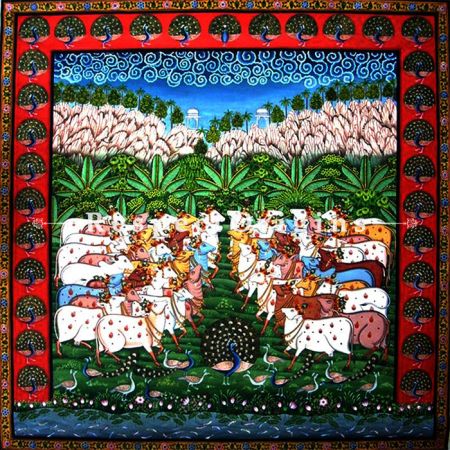 Buy Traditional Pichwai Painting of Herd of Cows 27 x 27 inches|RespectOrigins