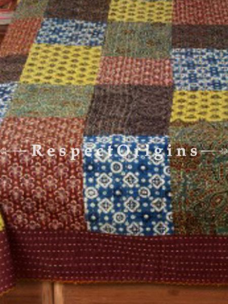 Buy Traditional Patch Work Double Bed cover, Multicolored; Cotton, 90x108 in At RespectOrigins.com