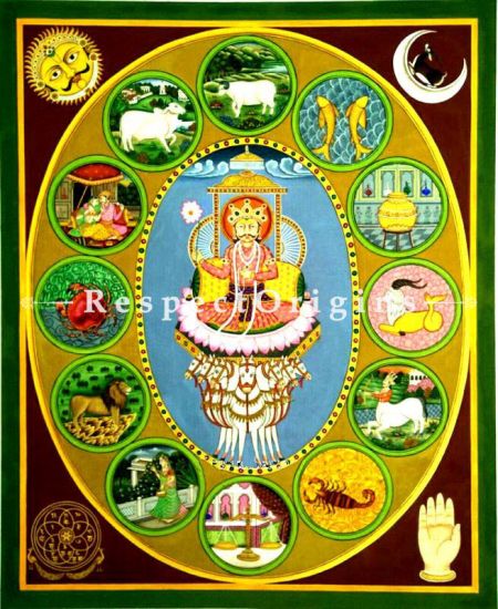 Buy Traditional Pichwai Painting of Zodiac Signs 37 x 46 inches|RespectOrigins
