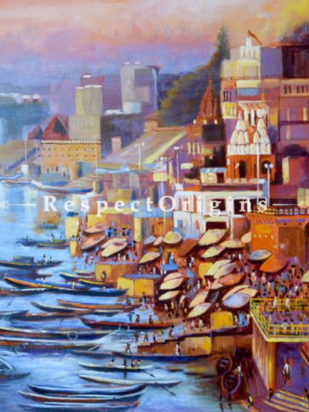 Varanasi Ghat ; Acrylic on Canvas ; 30X20 In ; Horizontal Painting|RespectOrigins.com