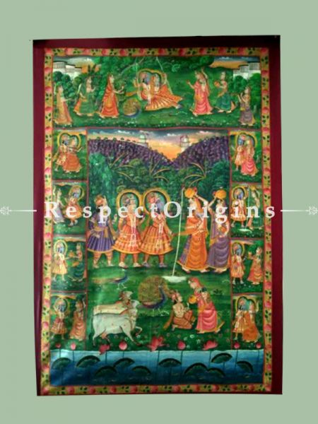 Buy Vertical Pichwai Painting of Krishna Lila in 70 x 46 in size |Respect Origins