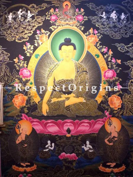 Vertical Thangka Painting of Buddha Shakyamuni in 60 x 36 inches On Canvas; Buddhist Traditional Painting Wall Art; RespectOrigins