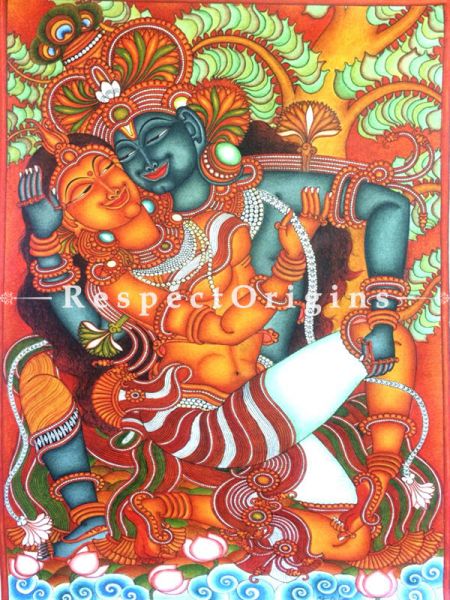 Buy Vertical Kerala Mural Painting of Radha Krishna in 35x23 Inches |RespectOrigins