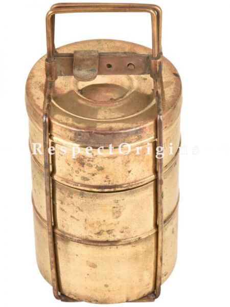 Buy Vintage Picnic or Lunch Box With 3 boxes in Brass With detachable holder At RespectOrigins.com