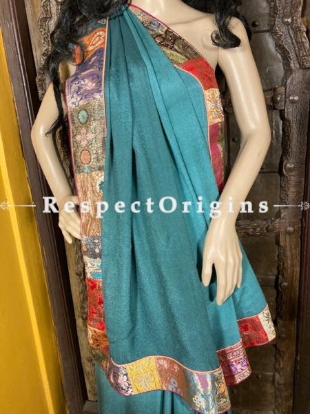 Vintage Powder Blue Shaded Banarasi Border on Georgette Designer Formal Ready-to-Wear Saree; RespectOrigins.com