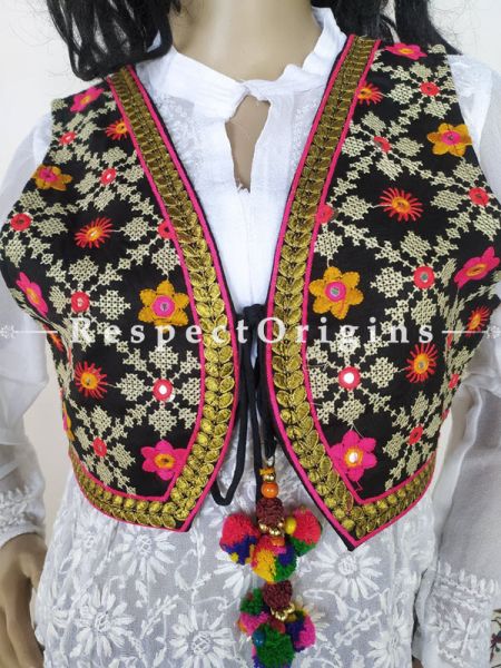 Navratri Special! Embroidered Boho Ladies Kutchi Banjara Cotton Koti Jackets with Ties; Freesize; RespectOrigins.com
